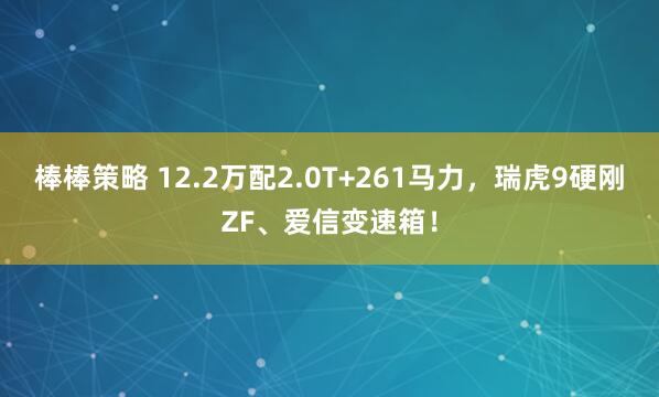 棒棒策略 12.2万配2.0T+261马力，瑞虎9硬刚ZF、爱信变速箱！